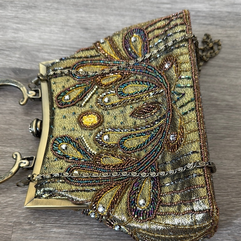 Beaded Handbag with Gold and Brown Accents - Picture 11 of 16